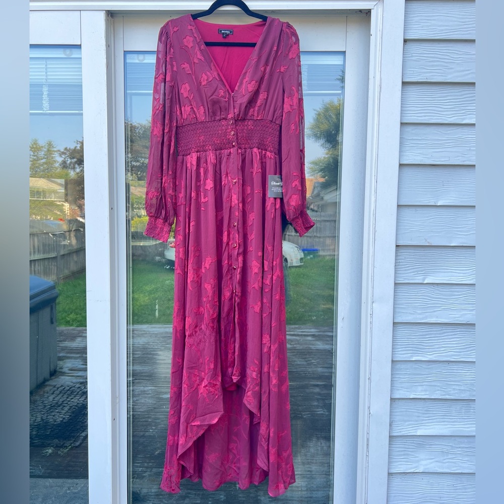 Baltic Born long wedding guest dress for fall in burgundy red